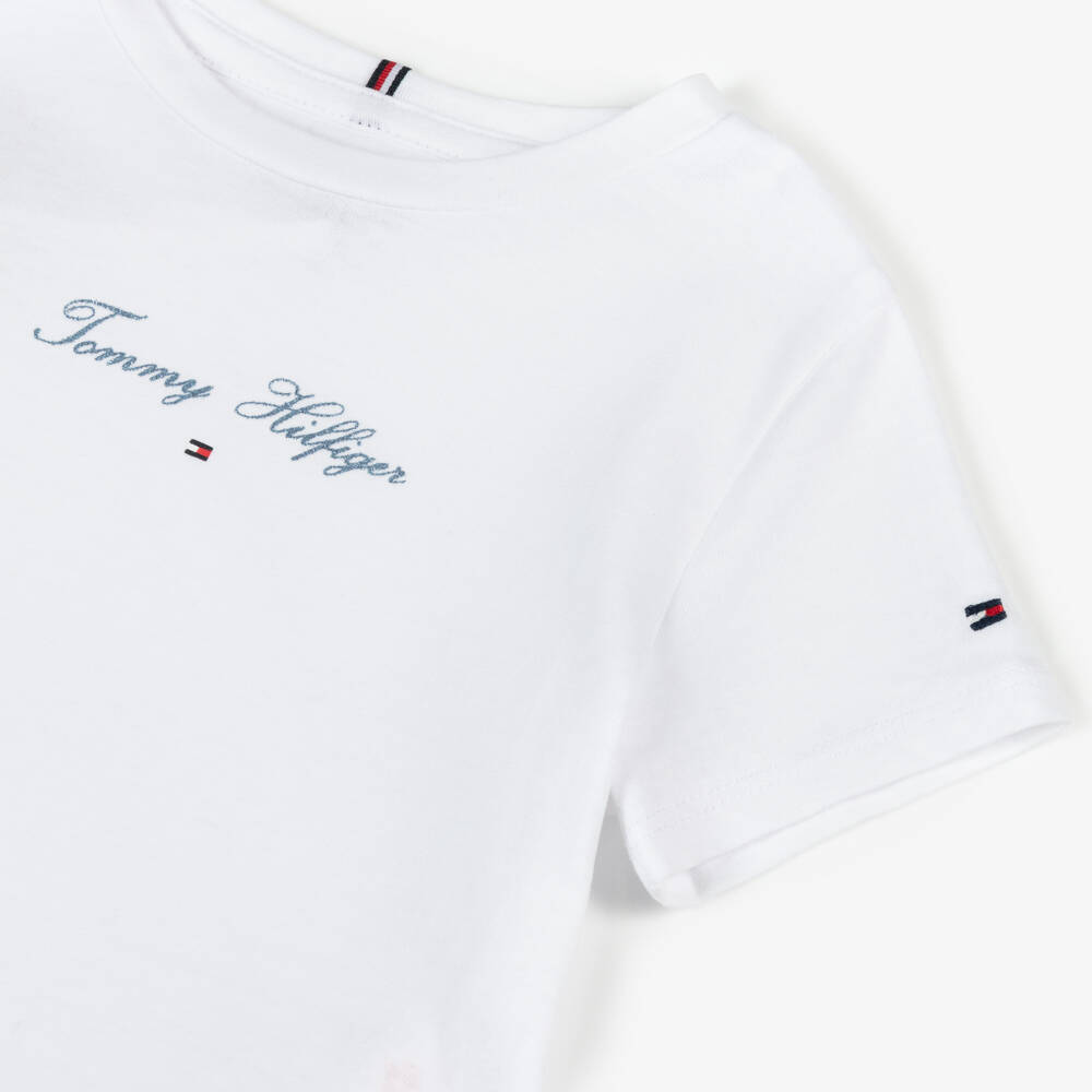 Tommy Hilfiger-Girls White Jersey Script Tee | Childrensalon Outlet