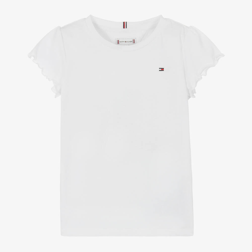Tommy Hilfiger-Girls White Jersey T-Shirt With Flag Logo | Childrensalon Outlet