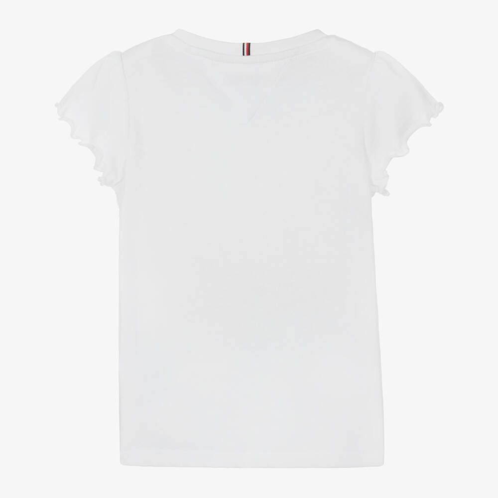 Tommy Hilfiger-Girls White Jersey T-Shirt With Flag Logo | Childrensalon Outlet