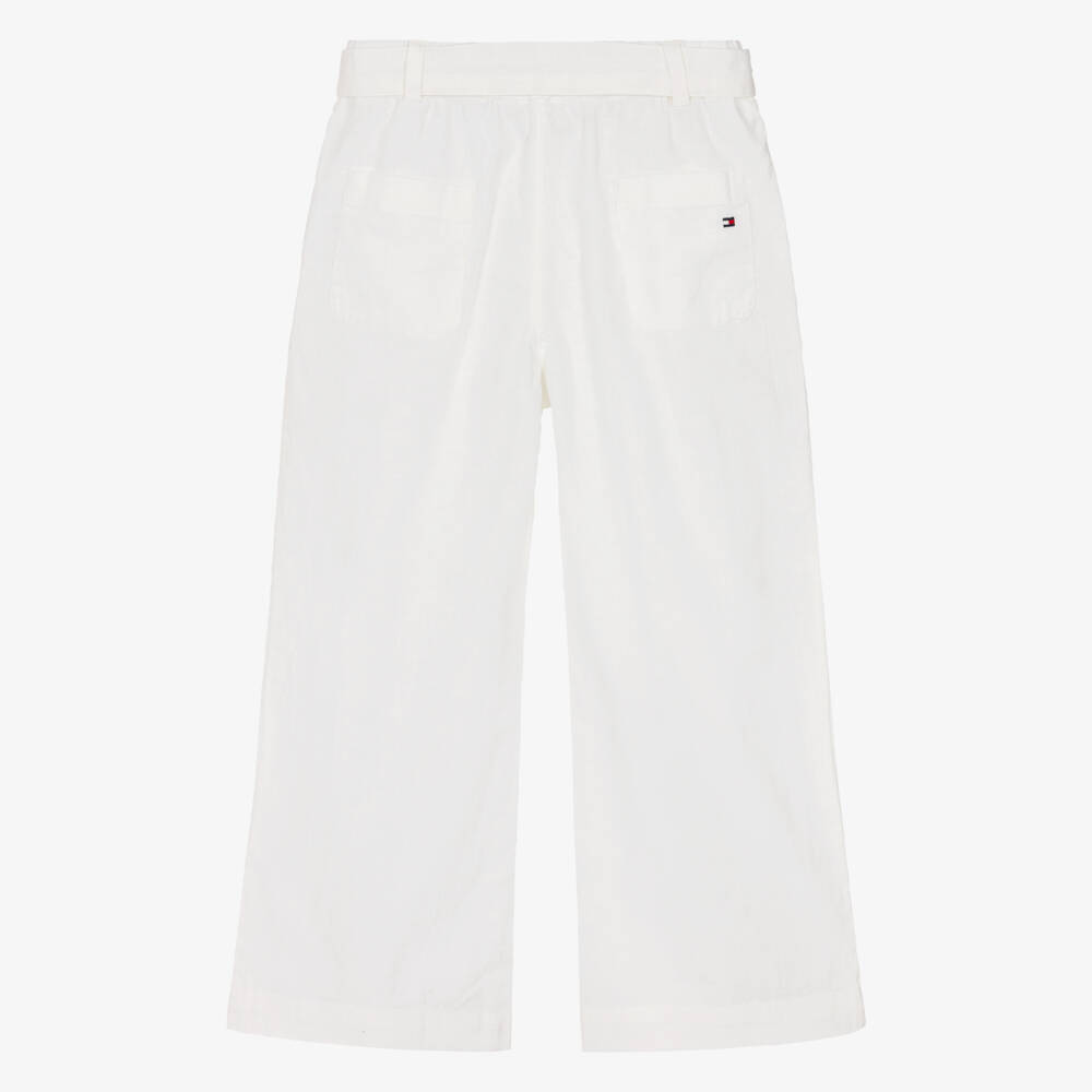 Tommy Hilfiger-Girls White Linen & Cotton Belted Trousers | Childrensalon Outlet