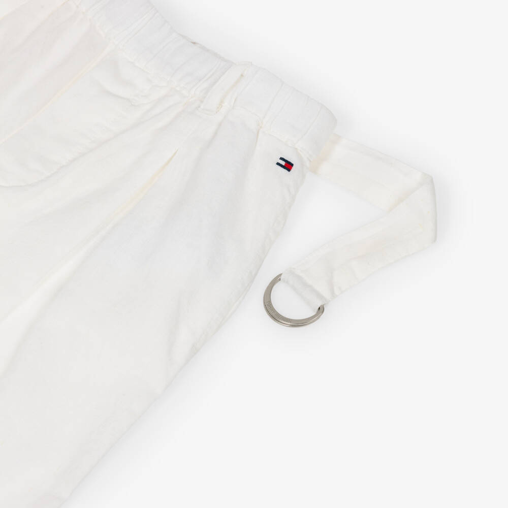 Tommy Hilfiger-Girls White Linen & Cotton Belted Trousers | Childrensalon Outlet