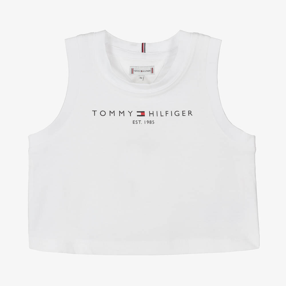 Tommy Hilfiger - Girls White Logo Cotton Vest Top | Childrensalon