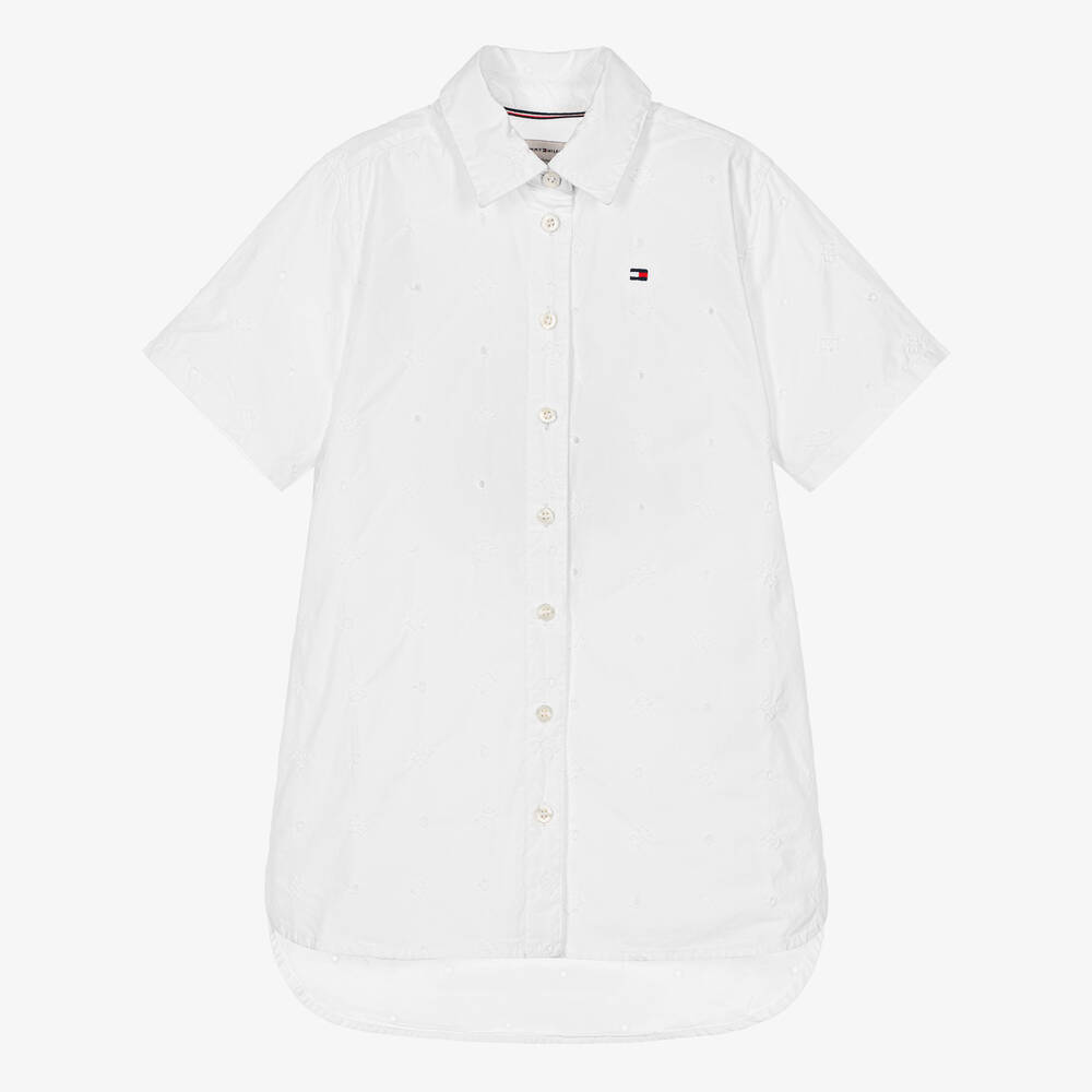 Tommy Hilfiger-Girls White Logo Embroidery Shirt Dress | Childrensalon Outlet