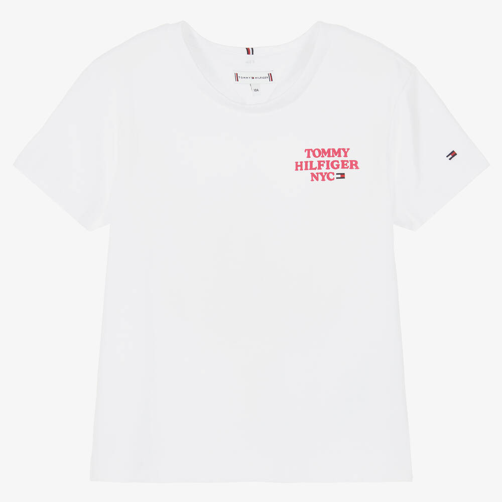 Tommy Hilfiger - Girls White Logo T-Shirt | Childrensalon