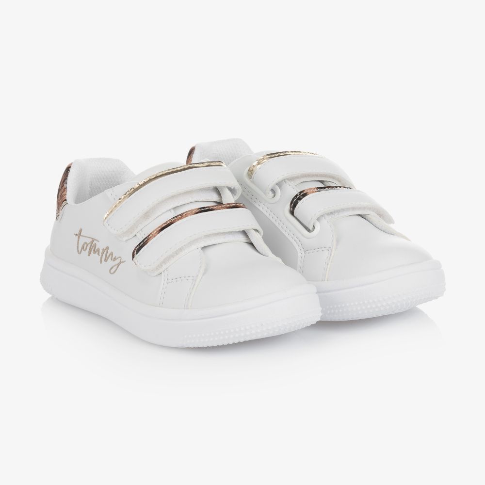 Tommy Hilfiger - Girls White Logo Trainers | Childrensalon