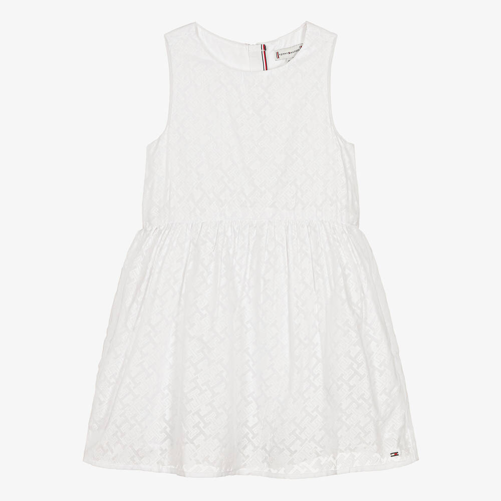 Tommy Hilfiger - Girls White Monogram Logo Dress | Childrensalon
