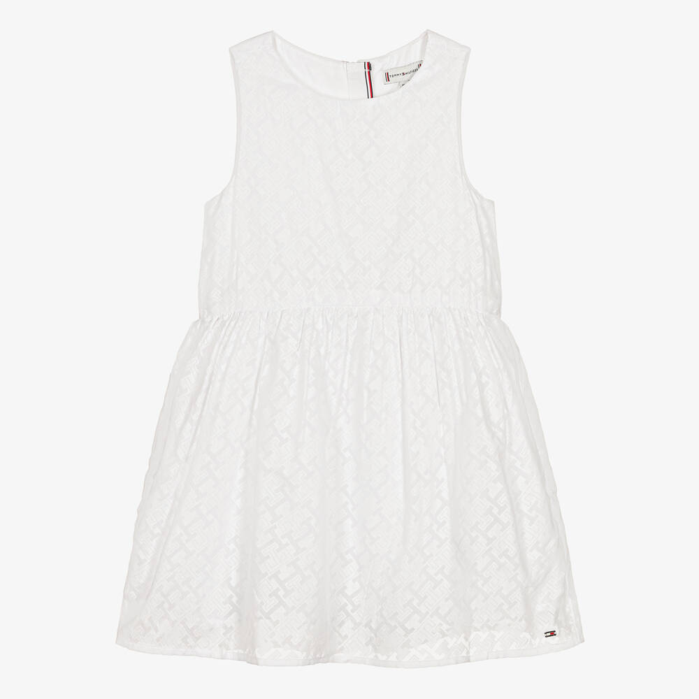 Tommy Hilfiger-Girls White Monogram Logo Dress | Childrensalon Outlet