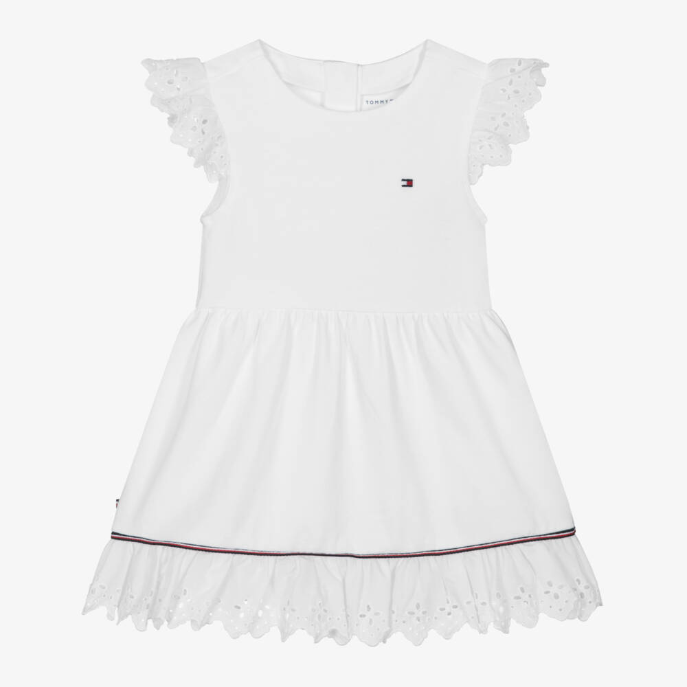 Tommy Hilfiger-Girls White Organic Cotton Dress | Childrensalon Outlet