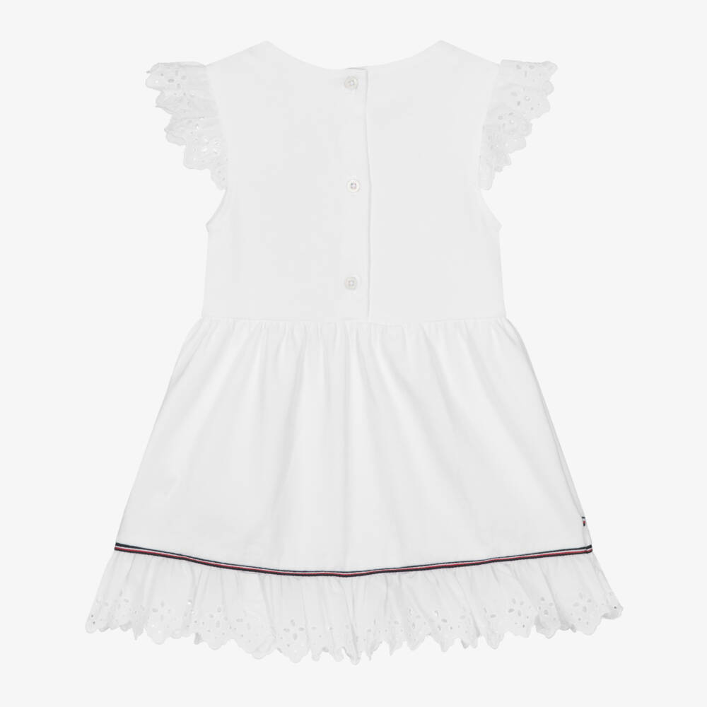 Tommy Hilfiger-Girls White Organic Cotton Dress | Childrensalon Outlet