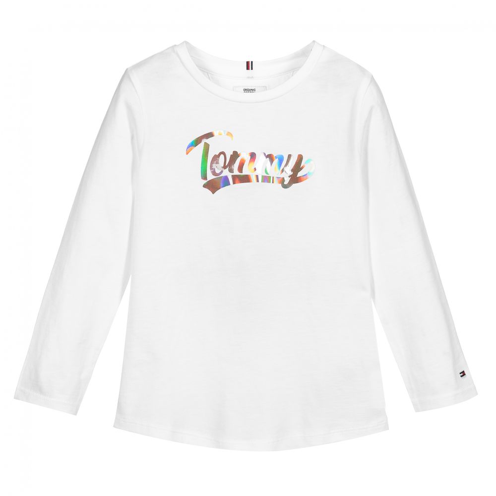 Tommy Hilfiger - Girls White Organic Cotton Top | Childrensalon