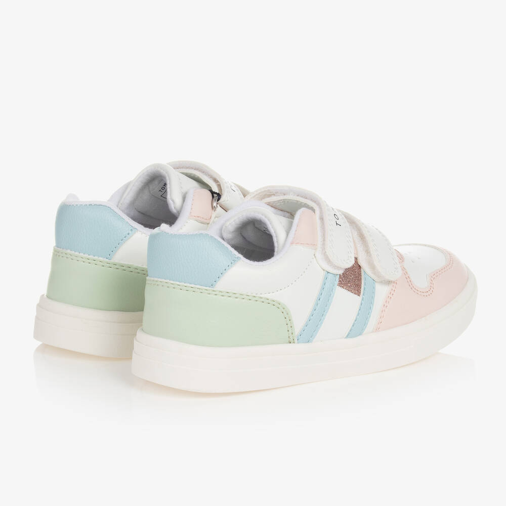 Tommy Hilfiger Girls White Pastel Trim Velcro Trainers