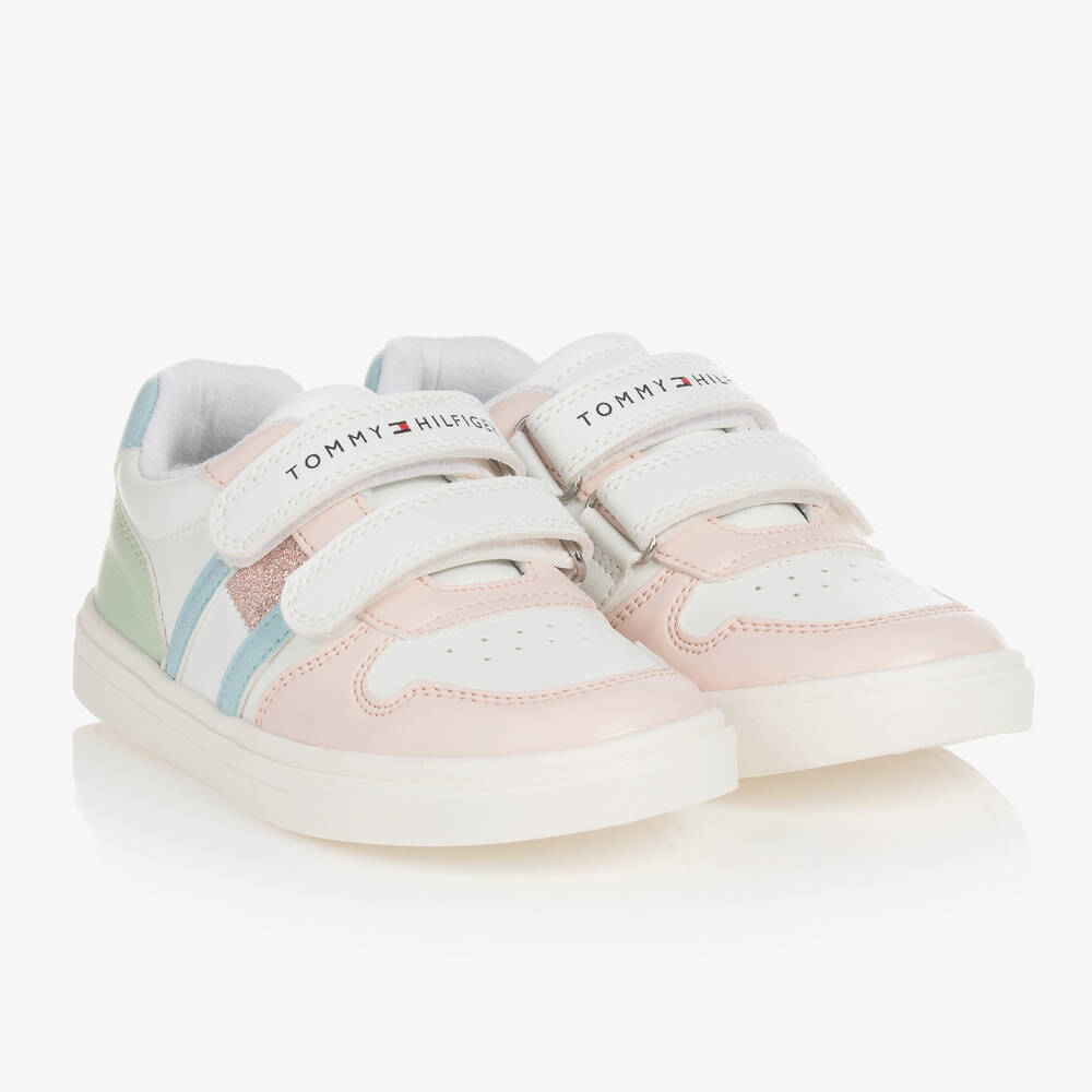 Tommy Hilfiger - Baskets blanches pastel à scratch | Childrensalon