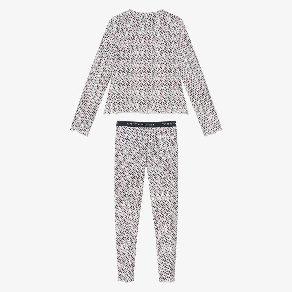 Tommy Hilfiger-Girls White Patterned Pyjama Set | Childrensalon Outlet