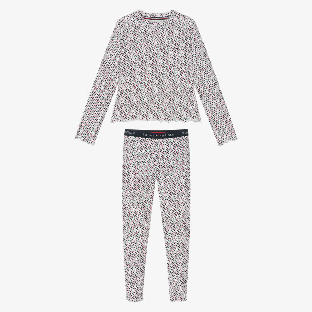 Tommy Hilfiger-Girls White Patterned Pyjama Set | Childrensalon Outlet