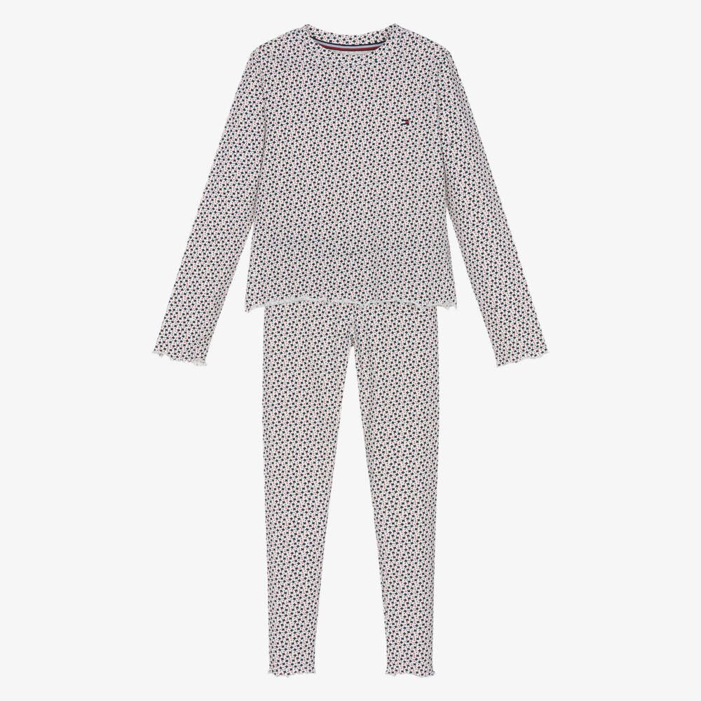 Tommy Hilfiger-Girls White Patterned Pyjama Set | Childrensalon Outlet