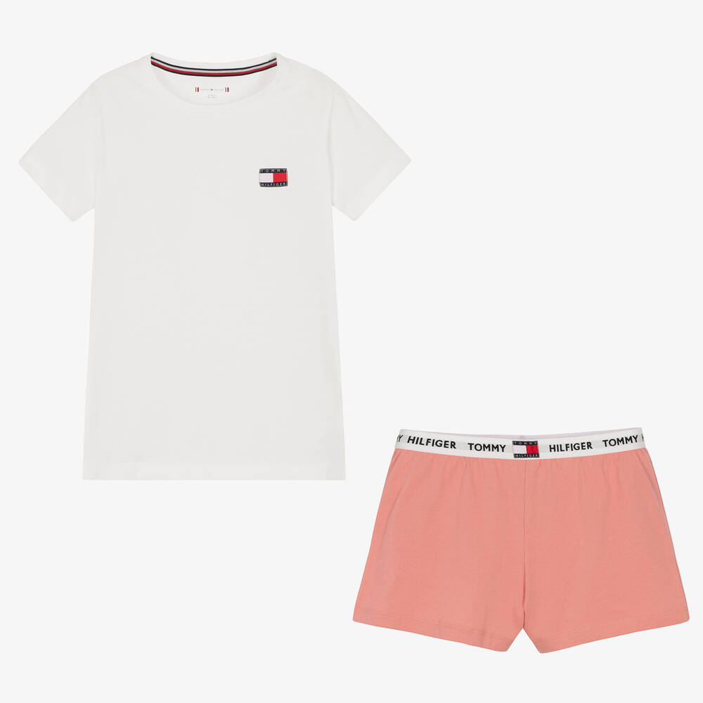 Tommy Hilfiger-Girls White & Pink Flag Pyjamas | Childrensalon Outlet