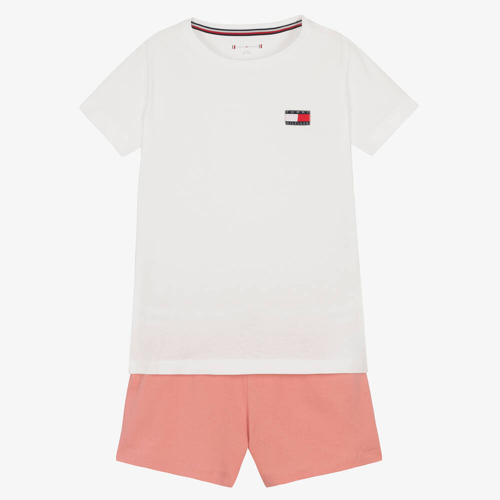 Tommy Hilfiger - Girls White & Pink Flag Pyjamas | Childrensalon