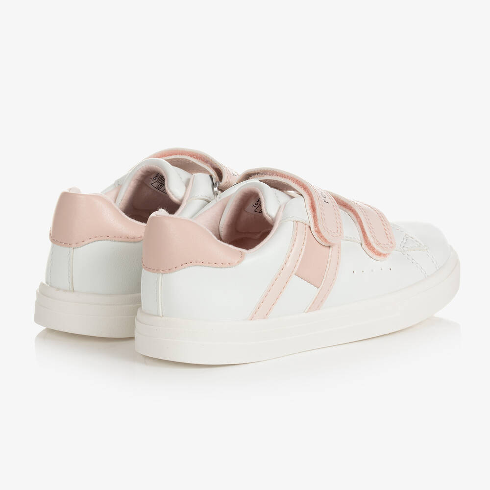 Tommy Hilfiger-ترينرز جلد صناعي لون أبيض وزهري للبنات | Childrensalon Outlet