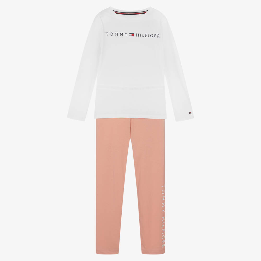 Tommy Hilfiger - Girls White & Pink Pyjamas | Childrensalon
