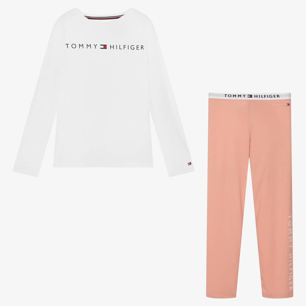Tommy Hilfiger-بيجاما قطن لون أبيض وزهري للبنات | Childrensalon Outlet