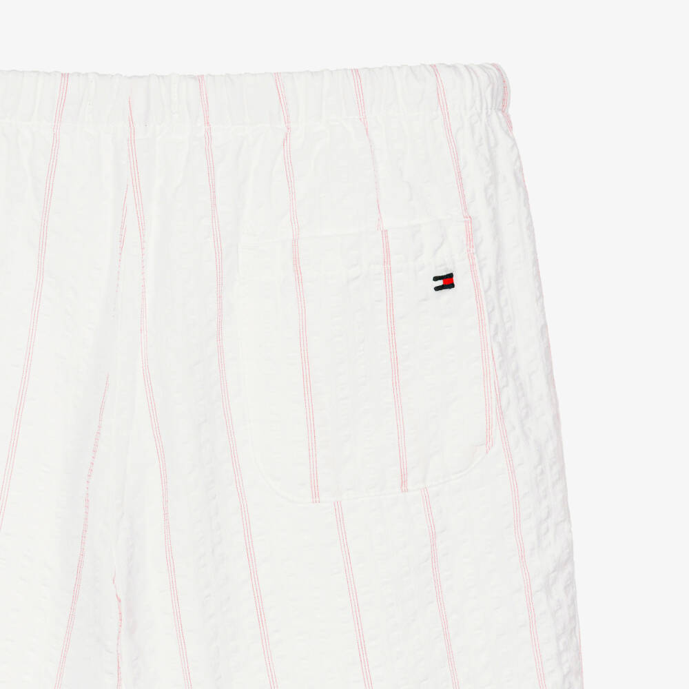 Tommy Hilfiger-Girls White & Pink Striped Seersucker Culottes | Childrensalon Outlet