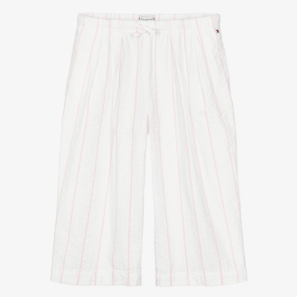 Tommy Hilfiger-Girls White & Pink Striped Seersucker Culottes | Childrensalon Outlet