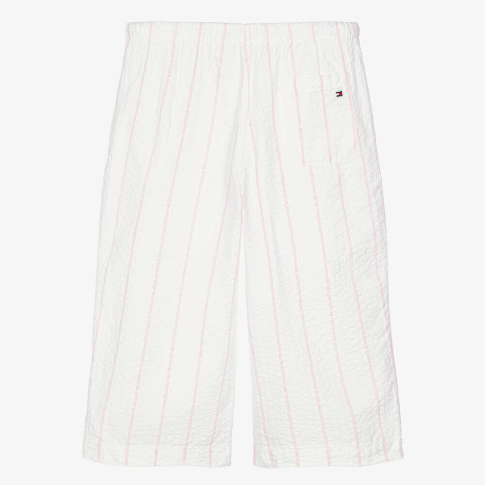Tommy Hilfiger-Girls White & Pink Striped Seersucker Culottes | Childrensalon Outlet