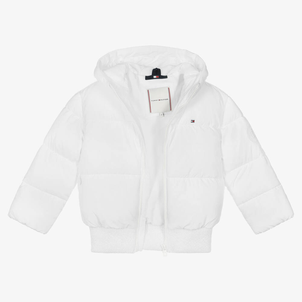 Tommy Hilfiger-Girls White Puffer Jacket | Childrensalon Outlet