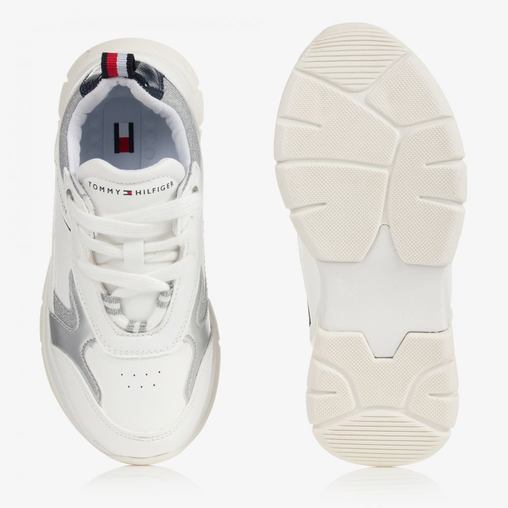Tommy Hilfiger-Girls White & Silver Trainers | Childrensalon Outlet