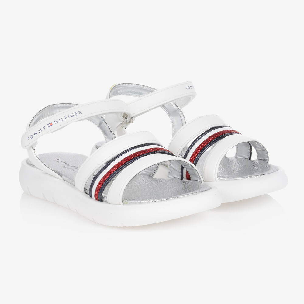 Tommy Hilfiger - Girls White Stripe Sandals | Childrensalon