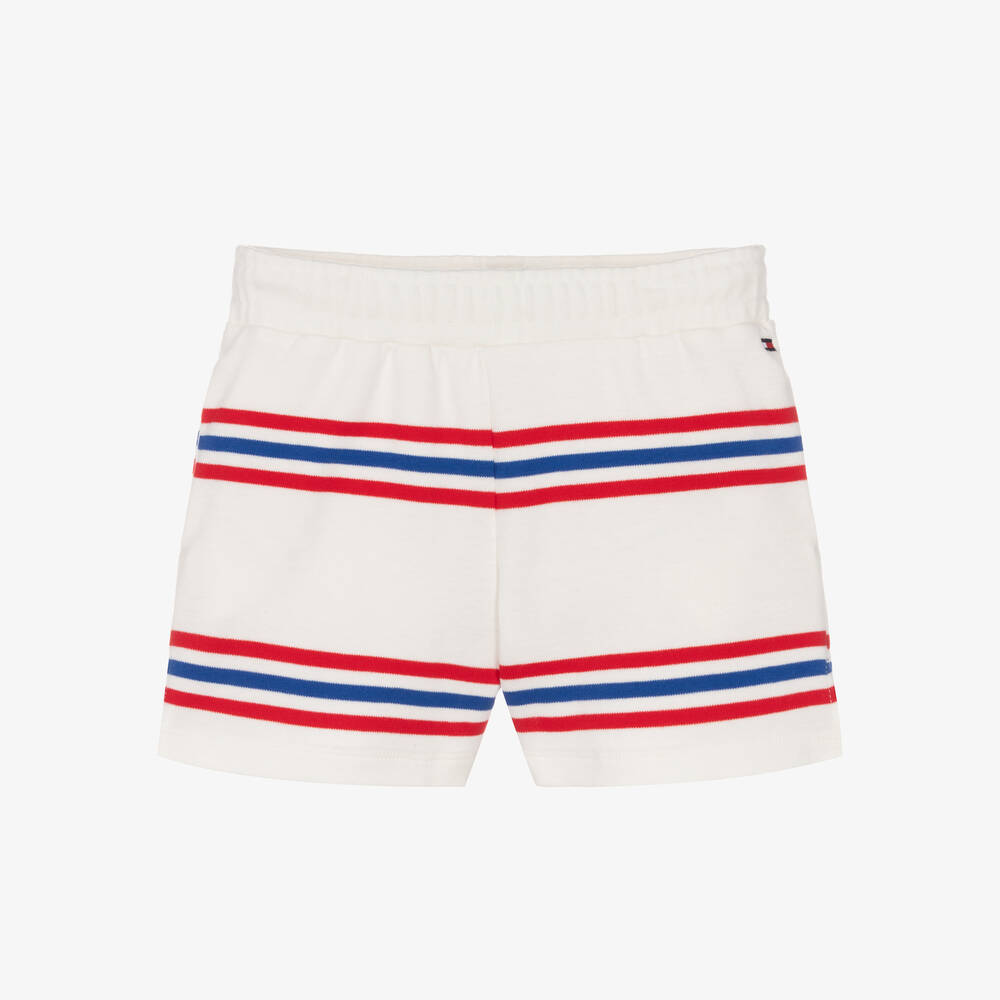 Tommy Hilfiger - Girls White Striped Cotton Shorts | Childrensalon