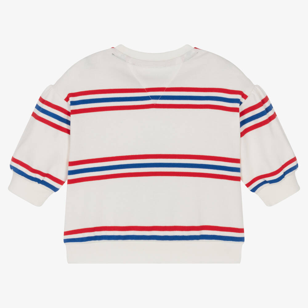 Tommy Hilfiger-سويتشيرت قطن عضوي مقلم لون أبيض للبنات | Childrensalon Outlet