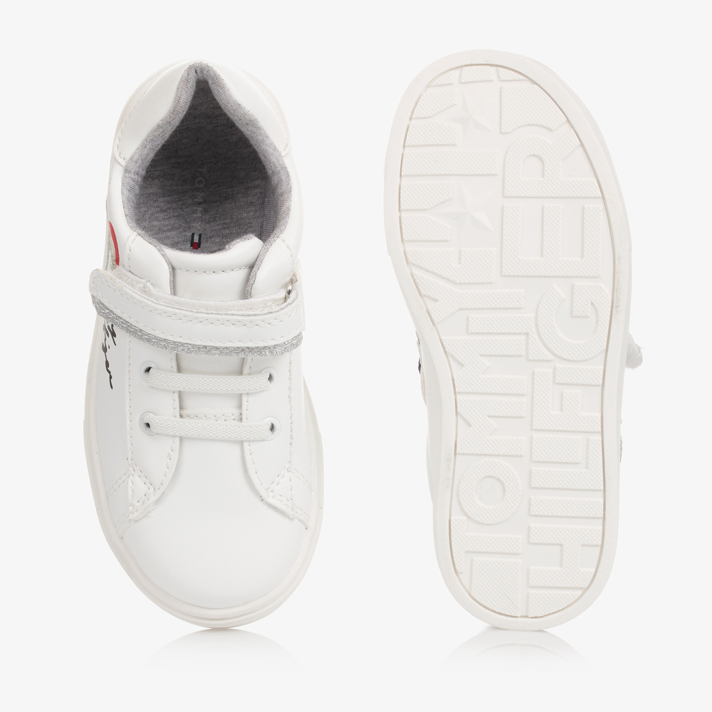 TOMMY HILFIGER: sneakers in recycled synthetic leather with Velcro - White