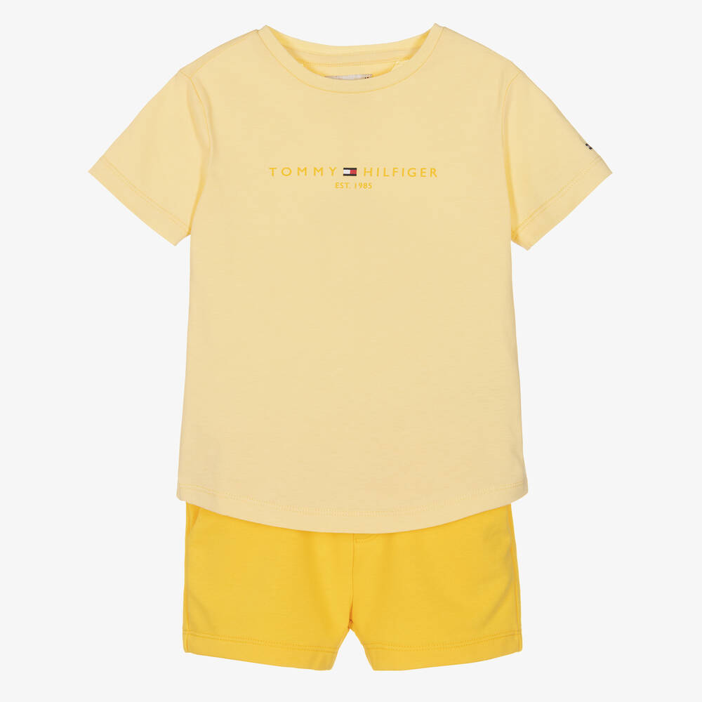 Tommy Hilfiger - Girls Yellow Cotton Logo Shorts Set | Childrensalon