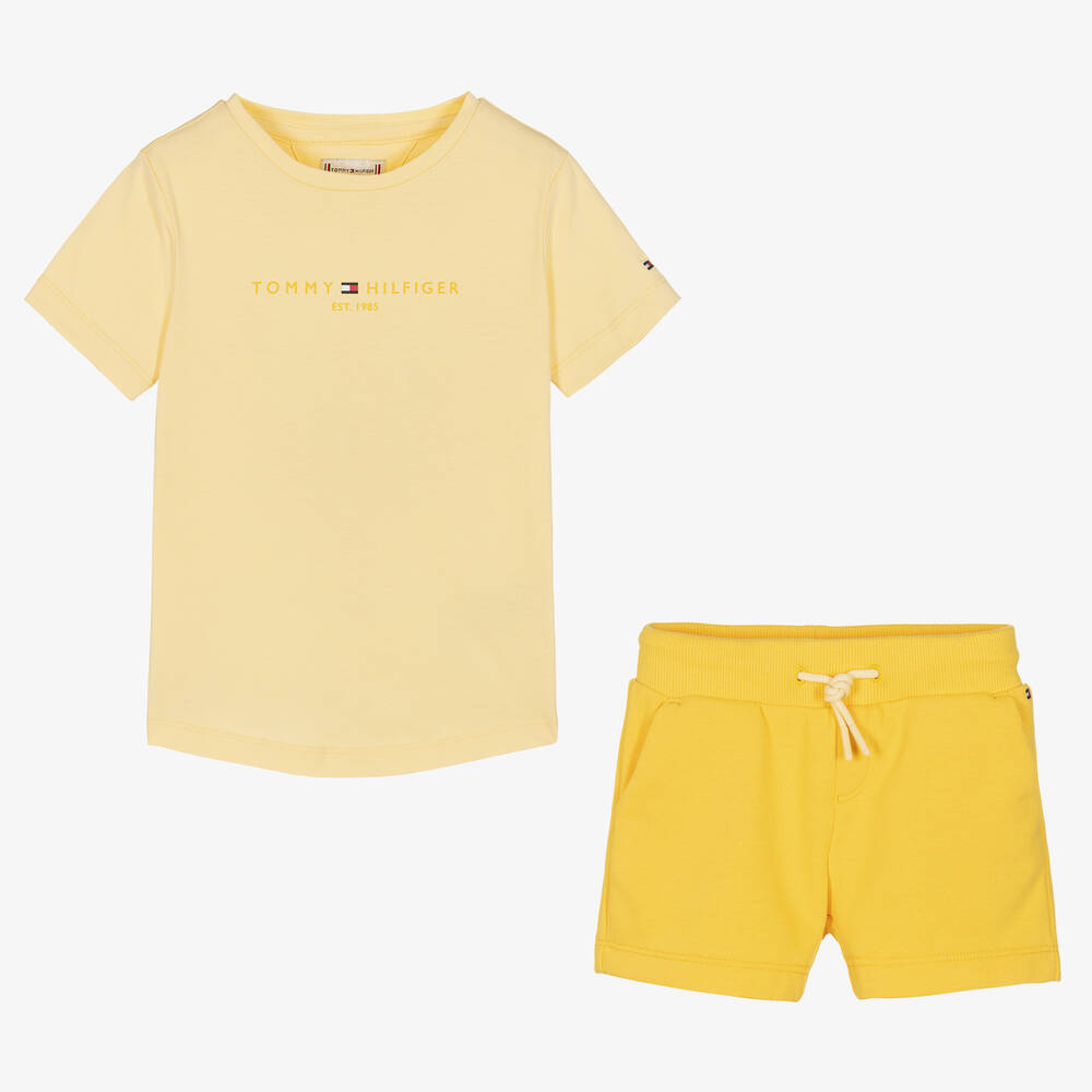 Tommy Hilfiger-Girls Yellow Cotton Logo Shorts Set | Childrensalon Outlet