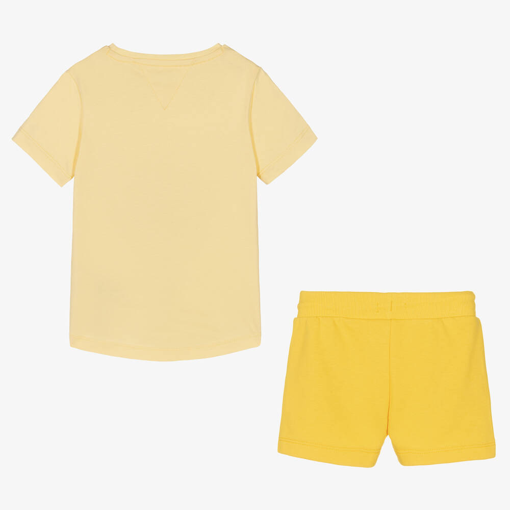Tommy Hilfiger-Girls Yellow Cotton Logo Shorts Set | Childrensalon Outlet