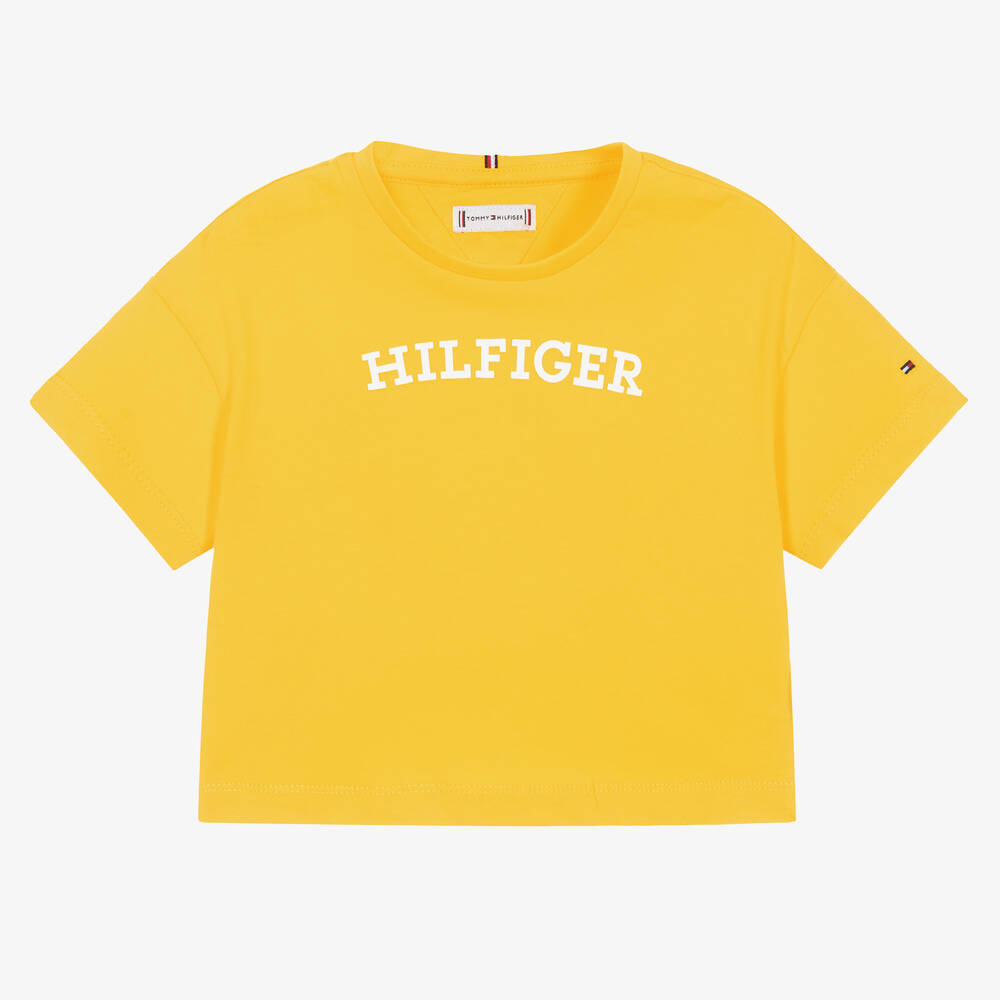 Tommy Hilfiger - Girls Yellow Cotton T-Shirt | Childrensalon