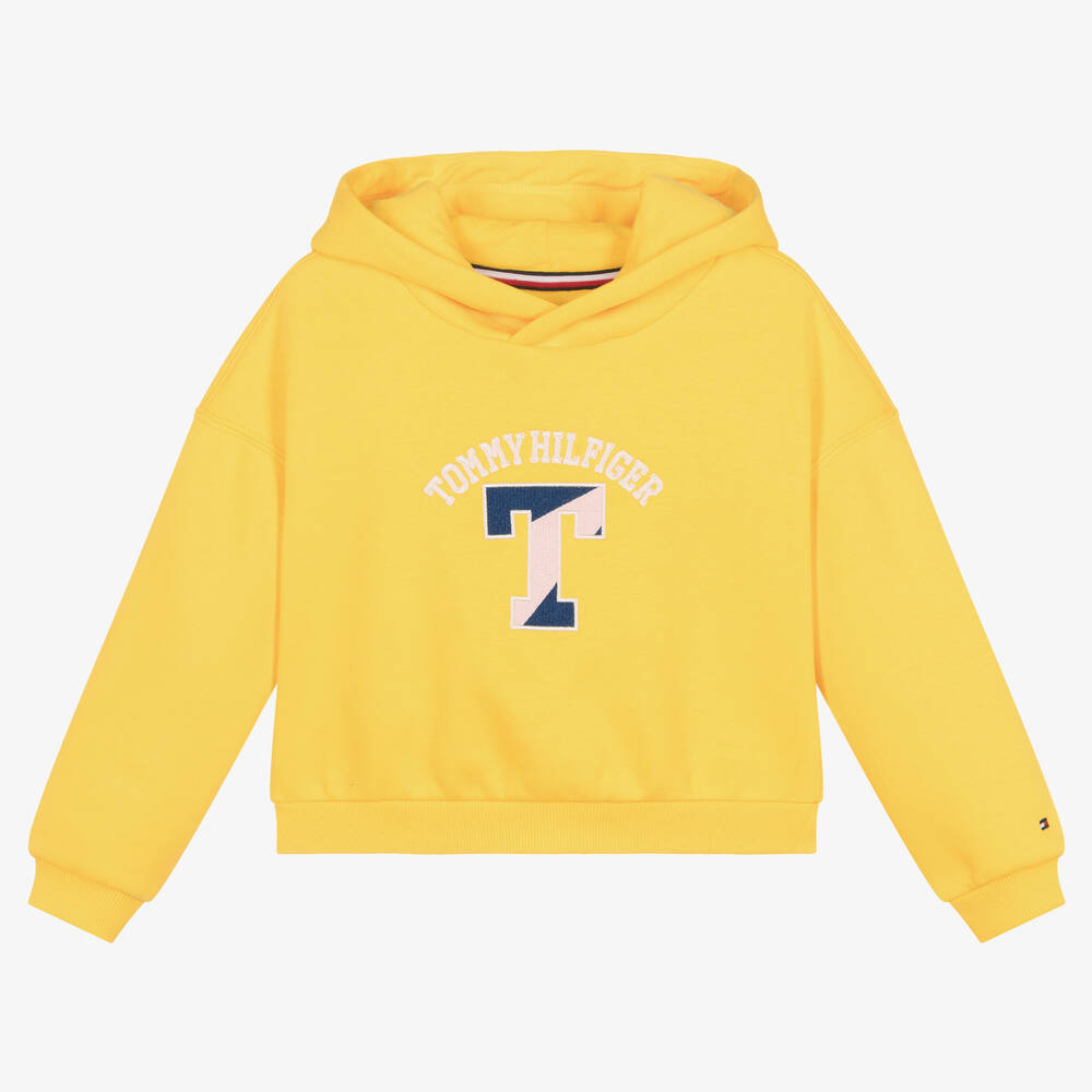 Tommy Hilfiger - Sweat à capuche jaune en coton varsity pour fille | Childrensalon