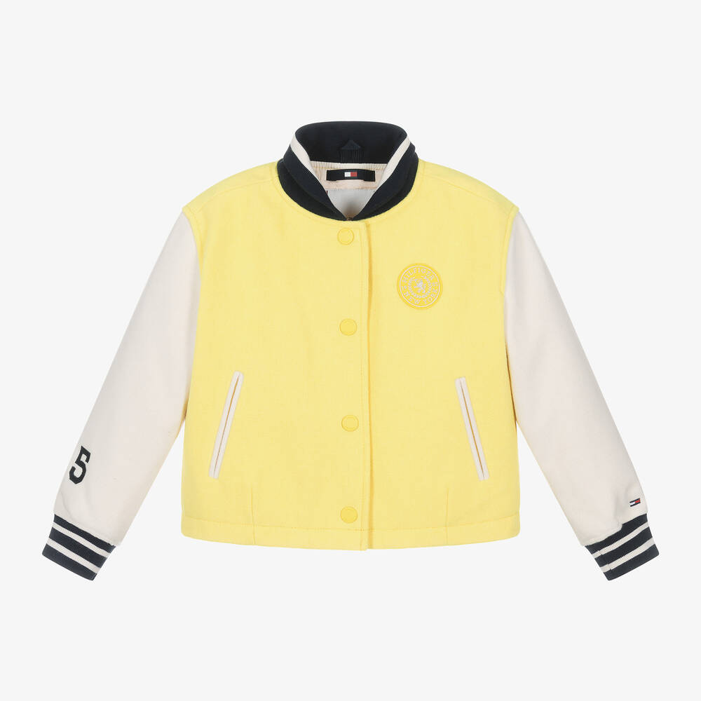 Tommy Hilfiger-Girls Yellow Embroidered Varsity Jacket | Childrensalon Outlet