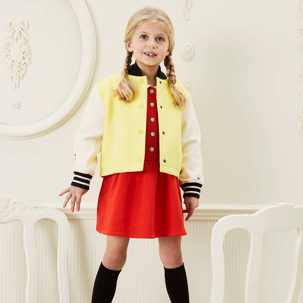 Tommy Hilfiger Girls Yellow Embroidered Varsity Jacket Childrensalon Outlet
