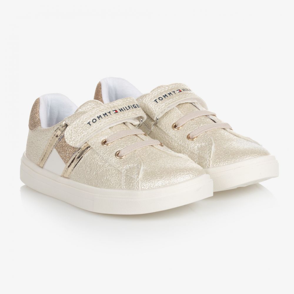 Tommy Hilfiger - Gold Glitter Logo Trainers | Childrensalon