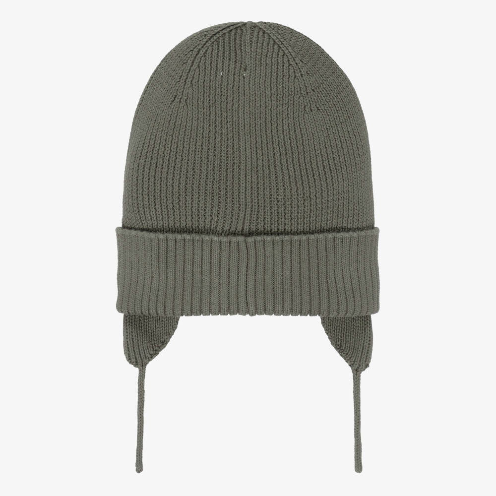 Tommy Hilfiger-Green Knitted Organic Cotton Hat with Ear Flaps | Childrensalon Outlet