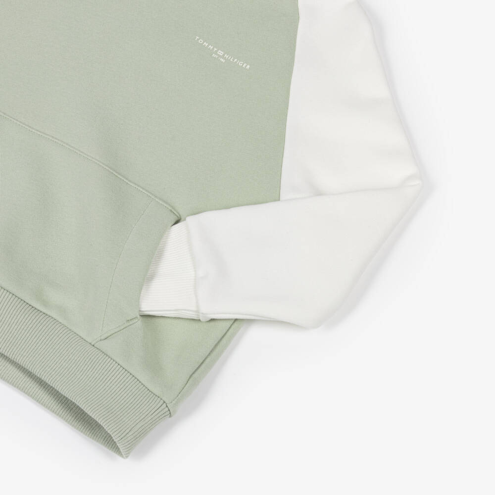 Tommy Hilfiger-Green & White Cotton Colourblock Hoodie | Childrensalon Outlet