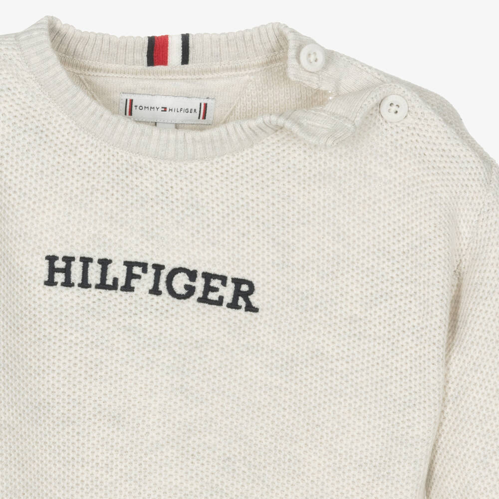 Tommy Hilfiger Grey Cotton Knit Baby Sweater Childrensalon Outlet