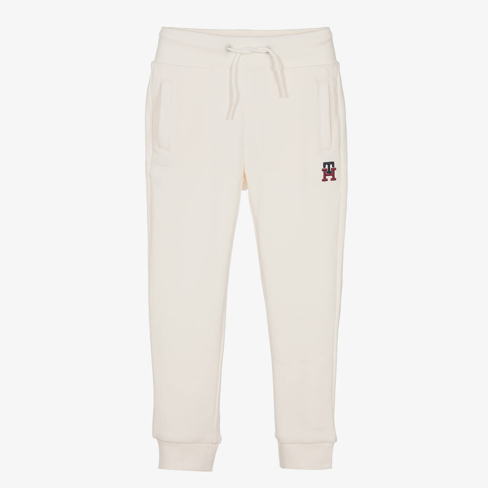 Tommy Hilfiger - Ivory Cotton Jersey Logo Joggers | Childrensalon