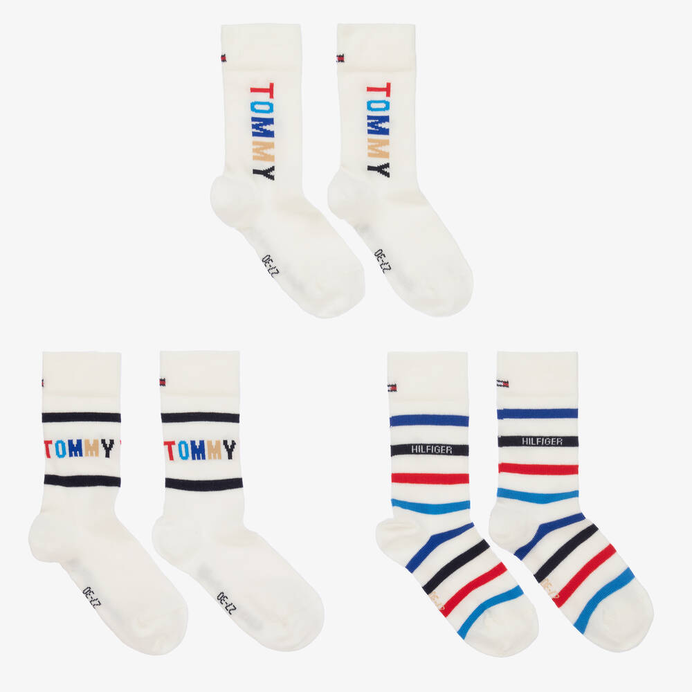 Tommy Hilfiger - Ivory Cotton Logo Ankle Socks (3 Pack) | Childrensalon