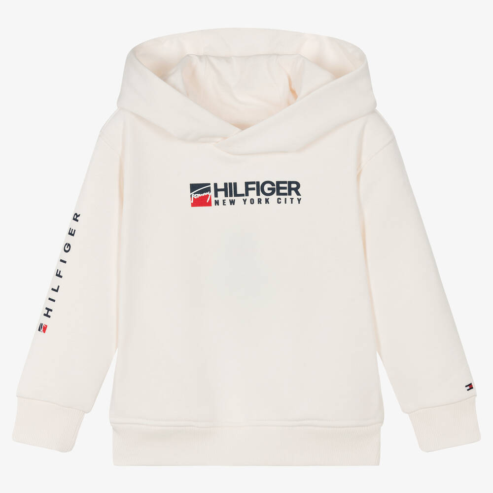 Tommy Hilfiger - Baumwoll-Kapuzenpullover in Elfenbein | Childrensalon