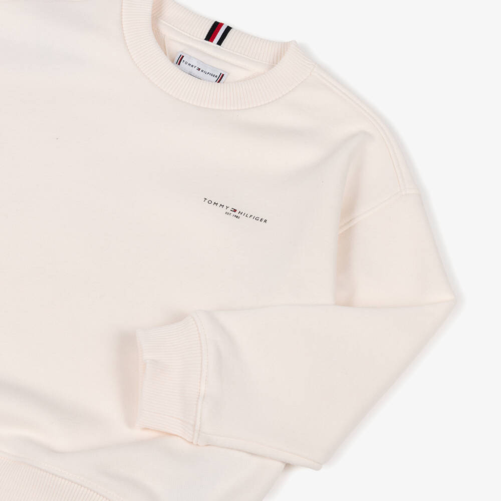 Tommy Hilfiger-Ivory Cotton Sweatshirt with Mini Logo | Childrensalon Outlet