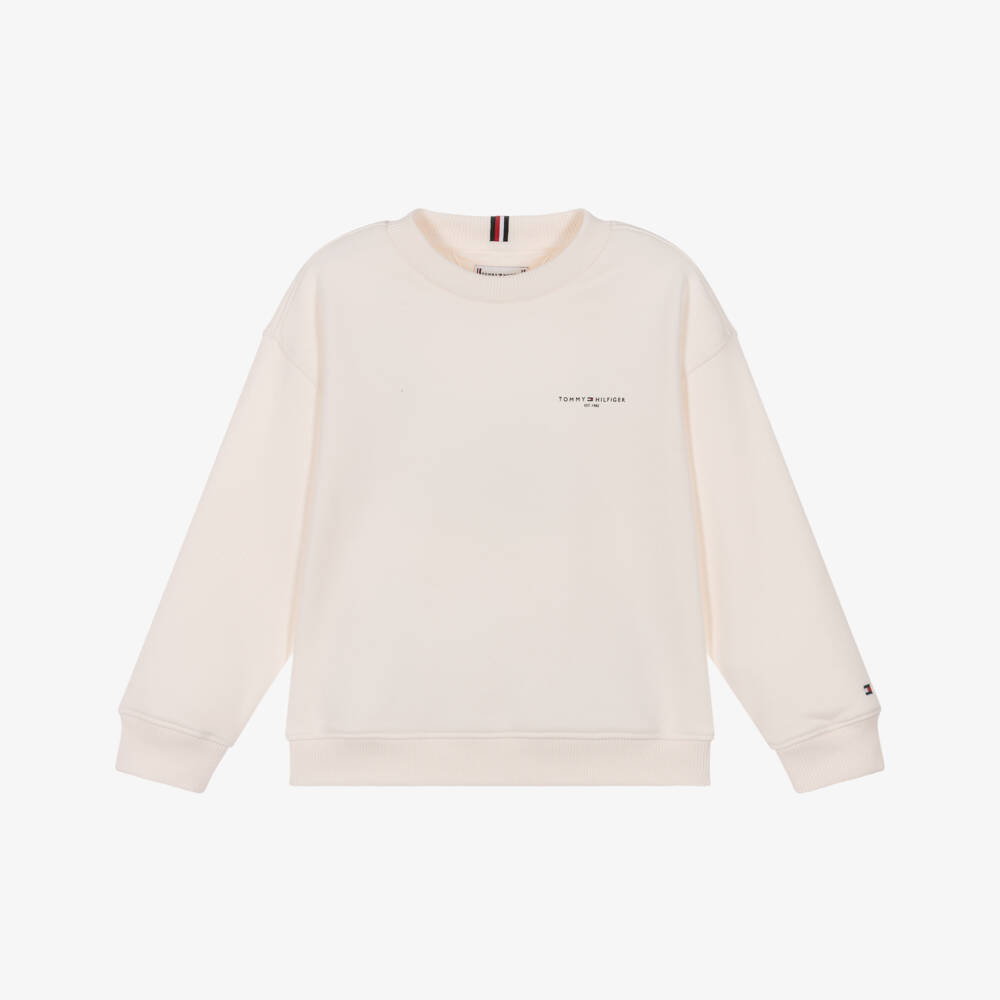 Tommy Hilfiger-Ivory Cotton Sweatshirt with Mini Logo | Childrensalon Outlet