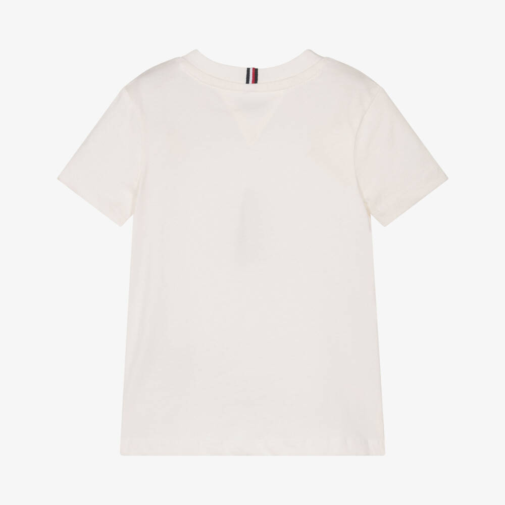 Tommy Hilfiger-Ivory Cotton T-Shirt with Mini Logo | Childrensalon Outlet